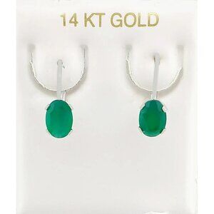 Genuine 1.86 Cts Green Onyx Earrings 14k White Gold